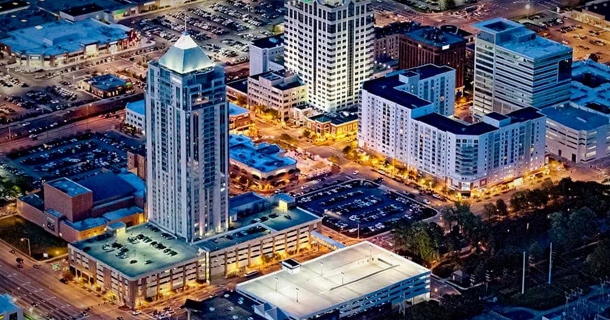 The Virginia Beach Town Center skyline at dusk